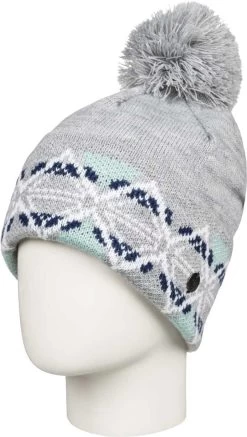 Roxy Ladies' Lizzie Pom-Pom Beanie 2019-2020 -Slope Chic Roxy Essentials erjha03554 lizziebeanie sjeh heather grey final
